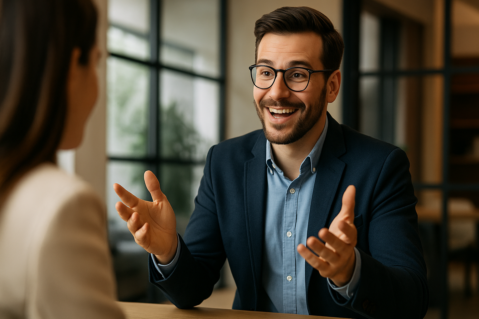 Professionista con forte attitudine alla vendita mentre comunica in modo persuasivo con un cliente